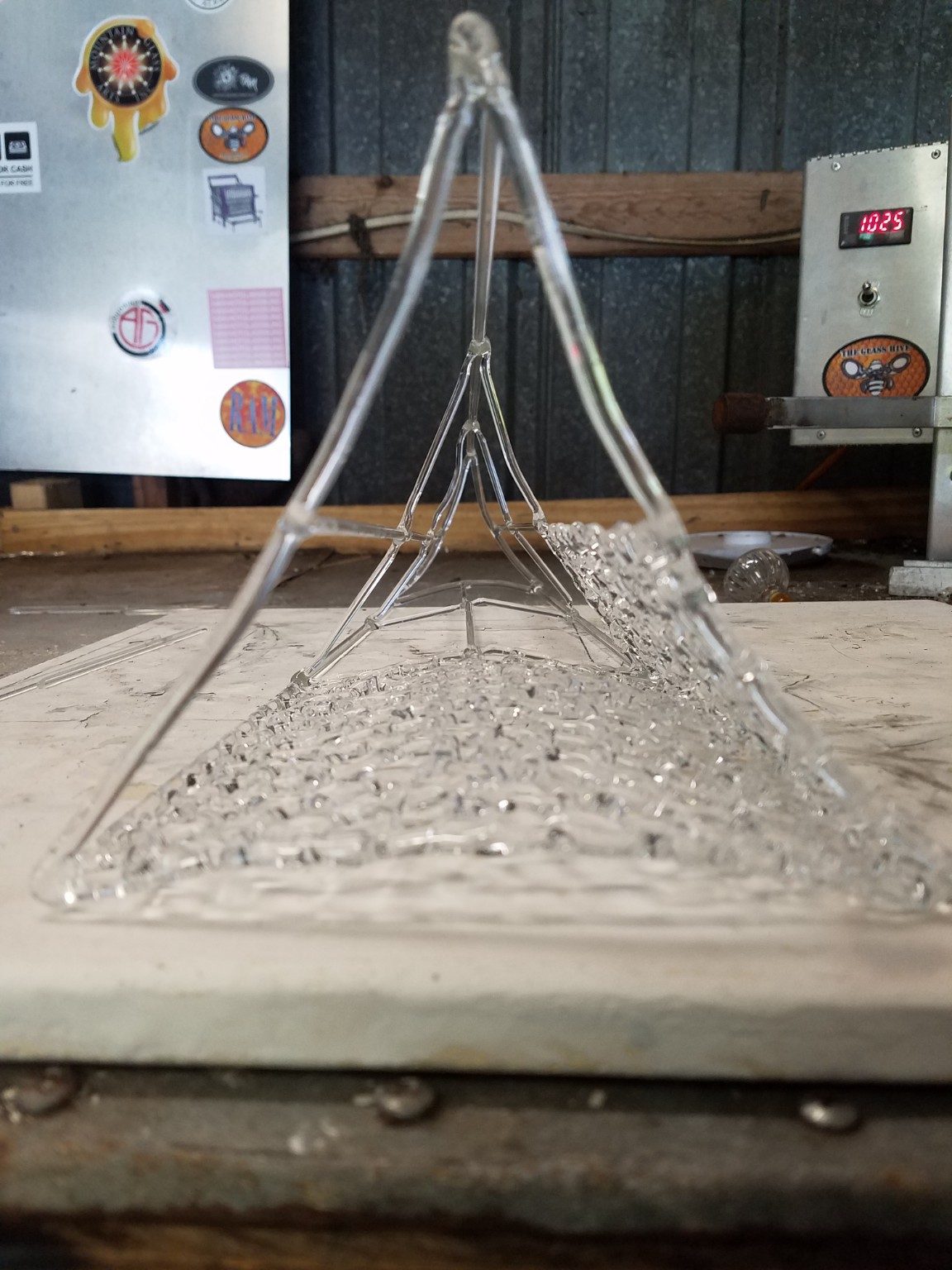 Making the borosilicate glass Lombardi Trophy, process step 1