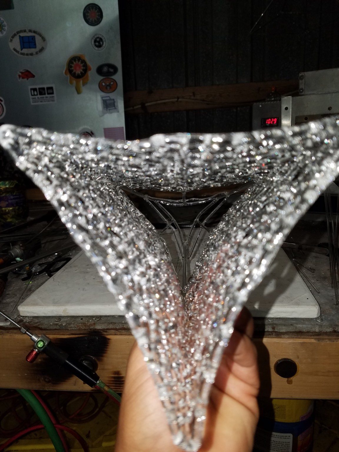 Making the borosilicate glass Lombardi Trophy, process step 4